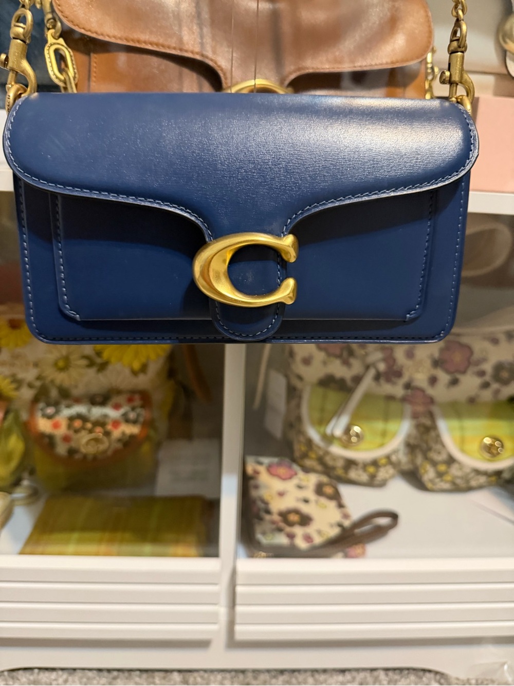 Coach Navy Leather Crossbody with Gold 'C' Hardware